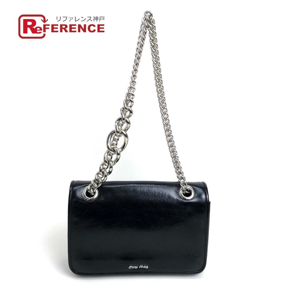 Miu Miu Shoulder Bag Crossbody Chain Calf Leather Black